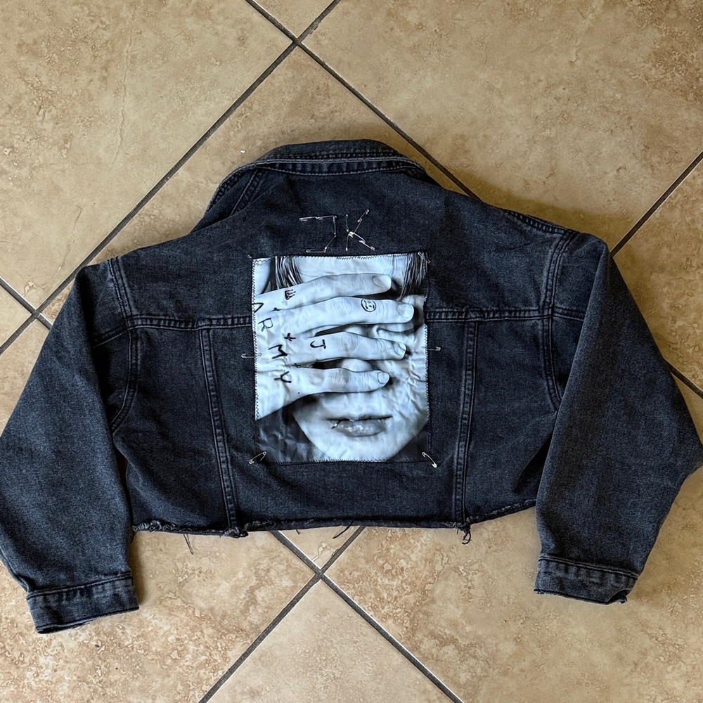 JUNGKOOK OF BTS Black Denim Cropped Oversized Jacket Custom made